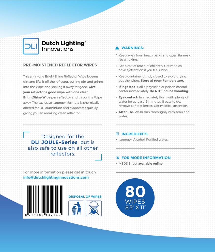 DLI Brightshine Reflector Wipes