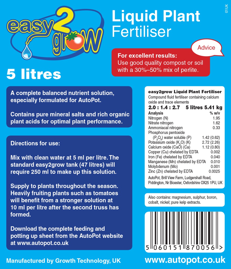 AutoPot ™ easy2grow liquid plant fertiliser - back